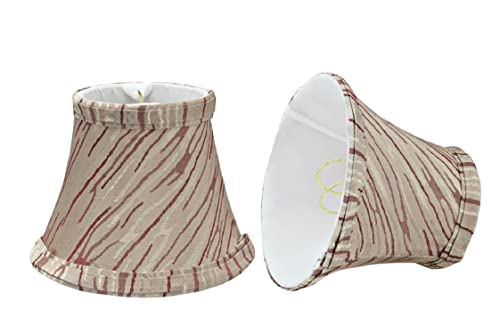 30006-2 Small Bell Shape Chandelier Clip-On Lamp Shade Set (2 Pack), Transitional Design in Gray and Red Striping, 5