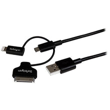 Load image into Gallery viewer, StarTech.com 1m 3 ft Black Apple 8-pin Lightning or 30-pin Dock Connector or Micro USB to USB Cable for iPhone iPod iPad - Charge &amp; Sync (LTADUB1MB)
