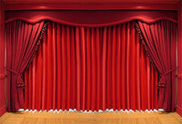 Laeacco Red Curtain Stage Backdrop 10x8' Vinyl Closing Red Curtains Stage Wood Grain Tile Floor Spotlights Photography Background Studio Child Adult Portrait Shoot Chorus Show Party Banner