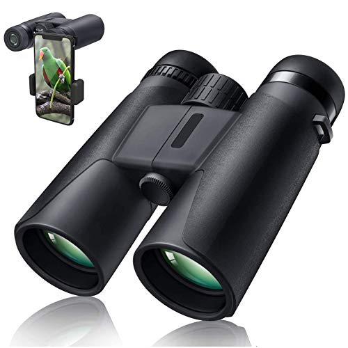 10X42 Professional Binoculars with Smartphone Adapter, Compact Waterproof Low Night Vision Binoculars for Adult Birds Watching Hunting Concert Travel