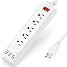 Load image into Gallery viewer, SUPERDANNY Mountable Surge Protector Power Strip with USB 5 Outlets 3 USB Ports Extension Cord with A Hook &amp; Loop Fastener, for iPhone iPad Tablet PC Home Office Travel White
