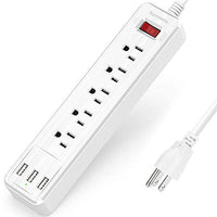 SUPERDANNY Mountable Surge Protector Power Strip with USB 5 Outlets 3 USB Ports Extension Cord with A Hook & Loop Fastener, for iPhone iPad Tablet PC Home Office Travel White