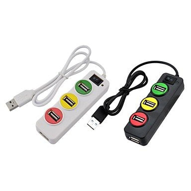 FASEN P-1030 Traffic Light Style 4-Port USB 2.0 HUB - Black((Assorted Colors)) , Black