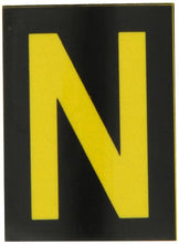 Load image into Gallery viewer, Brady 5890-N Bradylite 1-7/8&quot; Height, 1-3/8 Width, B-997 Engineering Grade Bradylite Reflective Sheeting, Yellow On Black Reflective Letter, Legend &quot;N&quot; (Pack Of 25)
