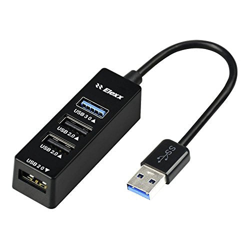ELEXX 4 Port USB Hub with USB 3.0 and USB 2.0 Portsfor Mac , PC (Black)