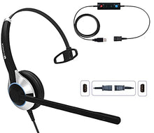 Load image into Gallery viewer, TruVoice HD-500 Deluxe Single Ear Headset with Noise Canceling Microphone and USB Adapter Cable with Mute Switch and Volume Control (Connects and Works with PC, Laptop and Softphones)
