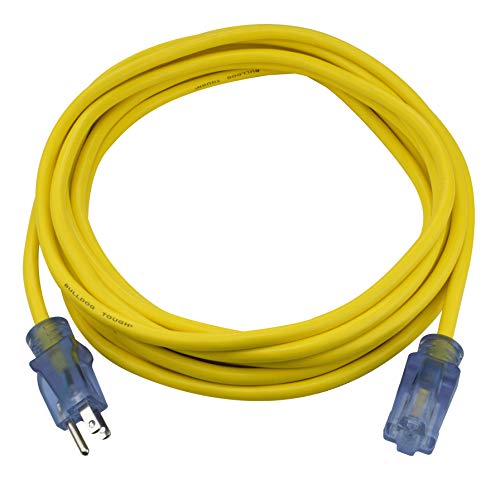 Prime Wire & Cable LT511725 25-Foot 14/3 SJTOW Bulldog Tough Extension Cord with PrimeLight Indicator Light, Yellow