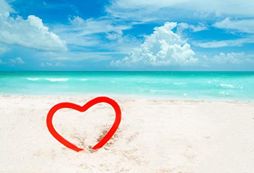Yeele 7x5ft Seaside Beach Backdrop for Photography Ocean Sea Blue Sky White Cloud Background Red Heart Valentine's Day Lover Kids Adult Photo Booth Shoot Vinyl Studio Props