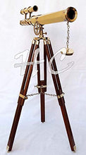 Load image into Gallery viewer, Marine Nautical Navy Brass Double Barrel Telescope 18&quot; with Wooden Tripod Stand
