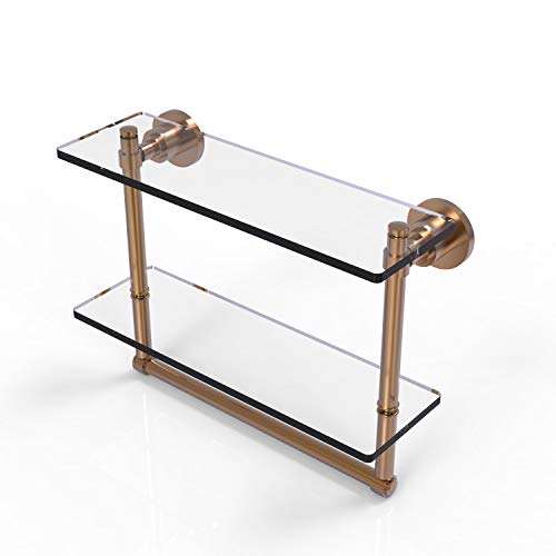 Allied Brass WS-2TB/16 Washington Square Collection 16 Inch Two Tiered Integrated Towel Bar Glass Shelf, Brushed Bronze