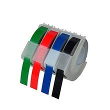 Load image into Gallery viewer, KCMYTONER 4 roll Pack Replace 3D Plastic Embossing Labels TapeWhite on Red Green Blue Black 3/8&quot; x 9.8&#39; 520102 520103 520106 520109 Compatible for Dymo Executive III Embosser 1011 1550 1570 1610
