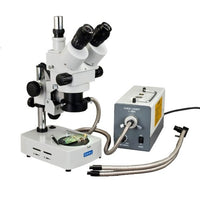 OMAX 3.5X-90X Zoom Trinocular Stereo Microscope with Dual Illmination System and Additional Gooseneck and Fiber Ring Light
