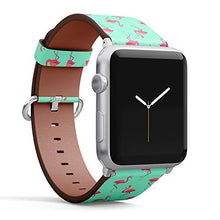 Load image into Gallery viewer, Compatible with Small Apple Watch 38mm, 40mm, 41mm (All Series) Leather Watch Wrist Band Strap Bracelet with Adapters (Pink Flamingos)
