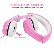 Load image into Gallery viewer, [Volume Limited] KPTEC Kids Safety Foldable Stereo Headphones,3.5mm Jack Wired Cord Earbuds, Volume Controlled at 85dB On/Over Ear Children Toddler Headset, for iPad Kindle Airplane School, Pink
