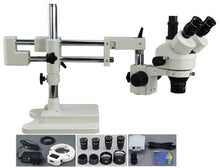 Load image into Gallery viewer, OMAX 2X-90X Digital Zoom Trinocular Dual-Bar Boom Stand Stereo Microscope with 9.0MP USB Camera and 54 LED Ring Light with Light Control Box
