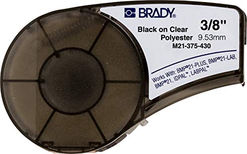 Brady Authentic (M21-375-430) Clear Harsh Environment Polyester Label for Laboratory, Asset Tracking and Datacom Labeling, Black on Clear material - Designed for BMP21-PLUS and BMP21-LAB Label Printer