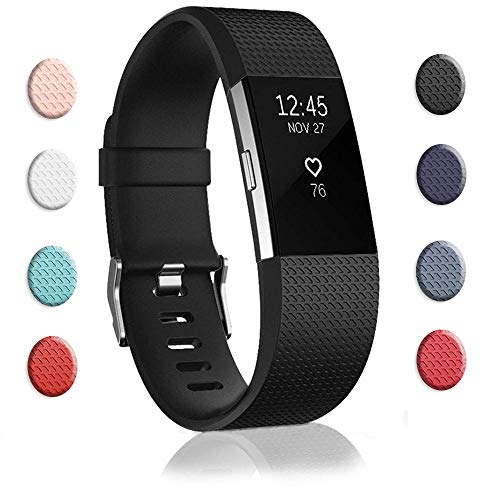 Bands Replacement Compatible for Fitbit Charge 2, Adjustable Wrist Accessories Sport Wristbands for Women&Men (Black, Large)