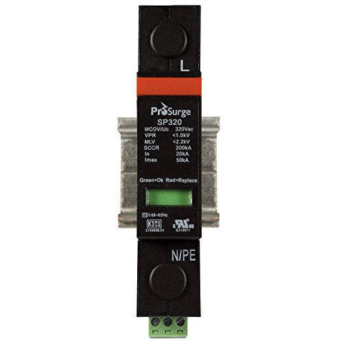 ASI ASISP320-1P UL 1449 4th Ed. DIN Rail Mounted Surge Protection Device, Screw Clamp Terminals, 1 Pole, 277 Vac, Pluggable MOV Module
