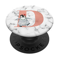 Cute Penguin With Flower Pink Rose Color Letter D PopSockets Swappable PopGrip