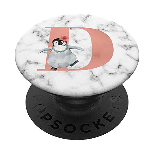 Cute Penguin With Flower Pink Rose Color Letter D PopSockets Swappable PopGrip
