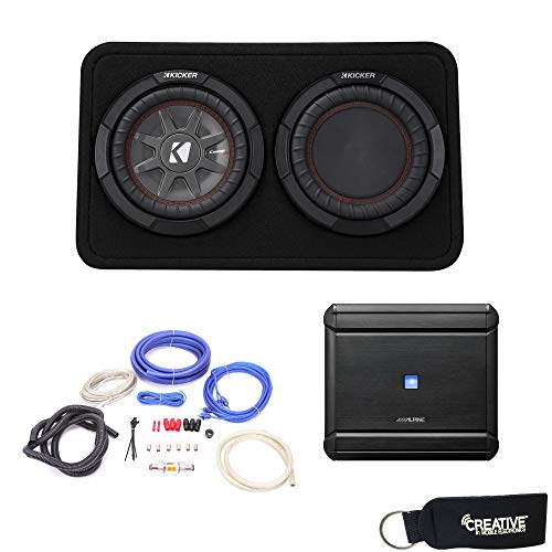 Alpine MRV-M500 Amplifier and a Kicker CompRT10 10-inch Subwoofer in Truck Enclosure 2-Ohm - Includes wire kit