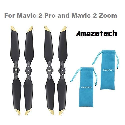 Amazetech 8743F - DJI Mavic 2 Pro Low-Noise Propellers 2 Pair Golden tip with Propeller Bag, Compatible with Mavic 2 pro and Mavic Zoom