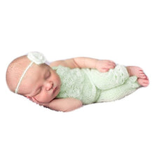 Load image into Gallery viewer, Baby Photography Props Boy Girl Photo Shoot Outfits Newborn Crochet Costume Infant Knitted Clothes Mohair Headdress Rompers (Light Green)
