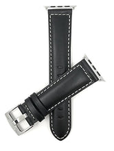 Load image into Gallery viewer, Bandini Replacement Watch Band for Apple Watch 42mm, Black, Leather, Mat Finish, White Stitching, Stainless Steel Buckle, Fits Series 1, 2, 3 and 4
