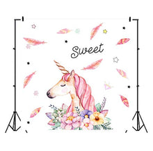 Load image into Gallery viewer, Baocicco 6.5x6.5ft Photography Background Unicorn Birthday Party Photo Backdrop Background Watercolor Flowers Falling Feathers Sweet Baby Shower Unicorn Head Sweet Pink Girls Photo Portrait Studio
