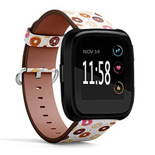 Load image into Gallery viewer, Replacement Leather Strap Printing Wristbands Compatible with Fitbit Versa - Donuts and Little Hearts Pattern
