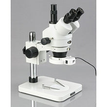Load image into Gallery viewer, AmScope SM-1TS-144S-3M Digital Professional Trinocular Stereo Zoom Microscope, WH10x Eyepieces, 7X-45X Magnification, 0.7X-4.5X Zoom Objective, 144-Bulb LED Ring Light, Pillar Stand, 110V-240V, Includ
