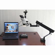 Load image into Gallery viewer, AmScope SM-6TY-FRL Professional Trinocular Stereo Zoom Microscope, WH10x Eyepieces, 7X-90X Magnification, 0.7X-4.5X Zoom Objective, 8W Fluorescent Ring Light, Clamping Articulating Arm Stand, 110V-120

