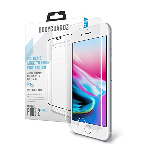 BodyGuardz - Pure 2 Edge Glass Screen Protector for Apple iPhone 6, 6s, 7, 8 Edge-to-Edge Glass Screen Protection for Apple iPhone 6, 6s, 7, 8 - CASE Friendly (Pure 2 Edge (White Edge)