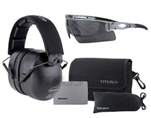 Load image into Gallery viewer, Titus 3 Series 37 NRR Noise Reduction Hearing Protection &amp; G20 All-Sport Z87.1 Safety Glasses Combos (Red - Tac Band, Grey Frame - Smoke Lens)
