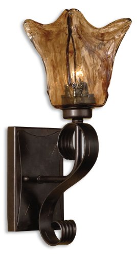 Uttermost 22402 Vetraio - One Light Wall Sconce, Oil Rubbed Bronze Finish with Toffee Art Glass