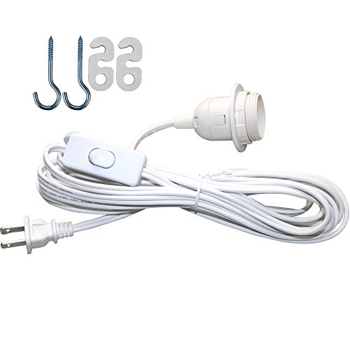 Lightingsky 15 Feet Hanging Light Cord with On/off Switch E26 Socket to 2-prong Perfect for Lampshade Paper Lantern (White, 15 Feet)