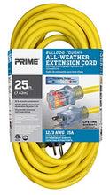 Load image into Gallery viewer, Prime Wire &amp; Cable LT511825 25-Foot 12/3 SJTOW Bulldog Tough Extension Cord with Prime Light Indicator Light, Yellow
