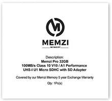 Load image into Gallery viewer, MEMZI PRO 32GB 100MB/s V10 Class 10 Micro SDHC Memory Card with SD Adapter for GoPro Hero7, Hero6, Hero5, Hero 7/6/5, Hero 2018, Hero5/Hero4 Session, Hero 4/5 Session, Hero Session Action Cameras

