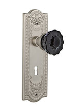 Load image into Gallery viewer, Nostalgic Warehouse 727484 Meadows Plate Interior Mortise Crystal Black Glass Door Knob in Satin Nickel, 2.25 with Keyhole
