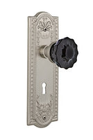 Nostalgic Warehouse 727484 Meadows Plate Interior Mortise Crystal Black Glass Door Knob in Satin Nickel, 2.25 with Keyhole