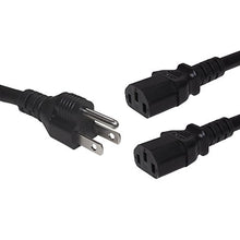 Load image into Gallery viewer, 2ft NEMA 5-15P to (2x) IEC C13 Spliter - 16AWG SJT - Black
