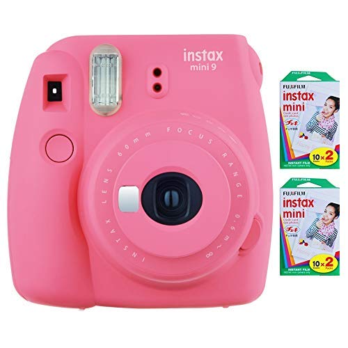 Fujifilm Instax Mini 9 Instant Camera (Flamingo Pink) with 2 x Instant Twin Film Pack (40 Exposures)