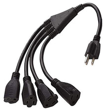 Load image into Gallery viewer, 4 Way Power Splitter  1 to 4 Cable Strip With 3 Pronged Outlet and 3&quot; to 12&quot; Foot Y Style Extension Cord  Black - SJT 16 AWG  By Luxury Office (3 Pack, 1.5&#39; Extension Cord)
