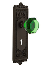 Load image into Gallery viewer, Nostalgic Warehouse 723811 Egg &amp; Dart Plate with Keyhole Double Dummy Waldorf Emerald Door Knob in Oil-Rubbed Bronze
