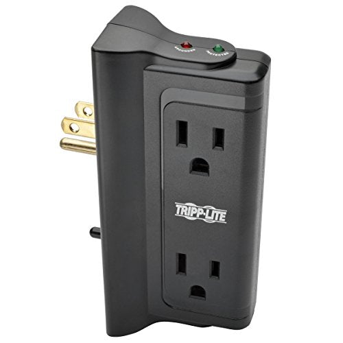 Tripp Lite 4 Side Mounted Outlet Surge Protector Power Strip, Direct Plug In, Black, & $25,000 INSURANCE (TLP4BK)