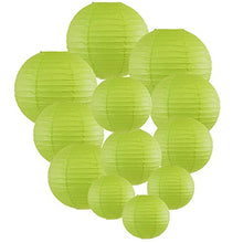 Load image into Gallery viewer, Just Artifacts Decorative Round Chinese Paper Lanterns 12pcs Assorted Sizes (Color: Light Green)
