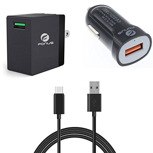 3-in-1 Adaptive Fast Home Car Charger 6ft Long USB Cable Type-C [USB-C] Wire [Black] for Verizon ASUS ZenFone AR - Verizon ASUS Zenfone V - Verizon ASUS ZenFone V Live