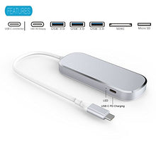 Load image into Gallery viewer, USB C Hub Adapter, 6 in 1Type C Adapter,3-Port USB 3.0 HUB ,Type C PD Charging Port,SD/Micro SD Card Reader for MacBook Pro 2016/2017,Google ChromeBook and More
