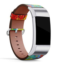 Load image into Gallery viewer, Replacement Leather Strap Printing Wristbands Compatible with Fitbit Charge 3 / Charge 3 SE - Pattern with Fitbit Colorful Letters and Circles Texture
