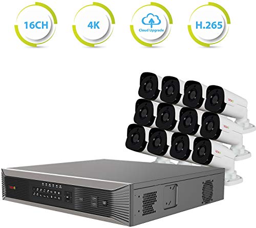 REVO America Ultra Plus Commercial Grade 16 CH 4K H.265 NVR, 4TB Surveillance Grade HDD, Remote Access, with 12x 4 Megapixel Indoor/Outdoor True WDR IR Bullet Cameras, White (RUP161B12G-4T)